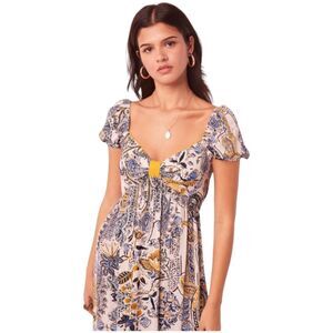 Band of Gypsies Blue and Yellow Floral Midi Dress